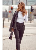 Set dama cu pantaloni si bluza sifonata, alb-negru FI680 - Magazin online - Boutique